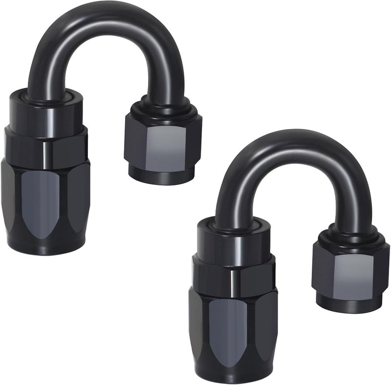 SDZONGES 6AN Fitting, 2PCS 6AN Hose End Fittings, 6 AN 180 Degree Fittings for CPE Braided Hose(Black). - Image 1